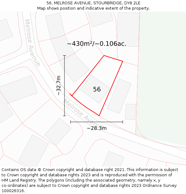 56, MELROSE AVENUE, STOURBRIDGE, DY8 2LE: Plot and title map