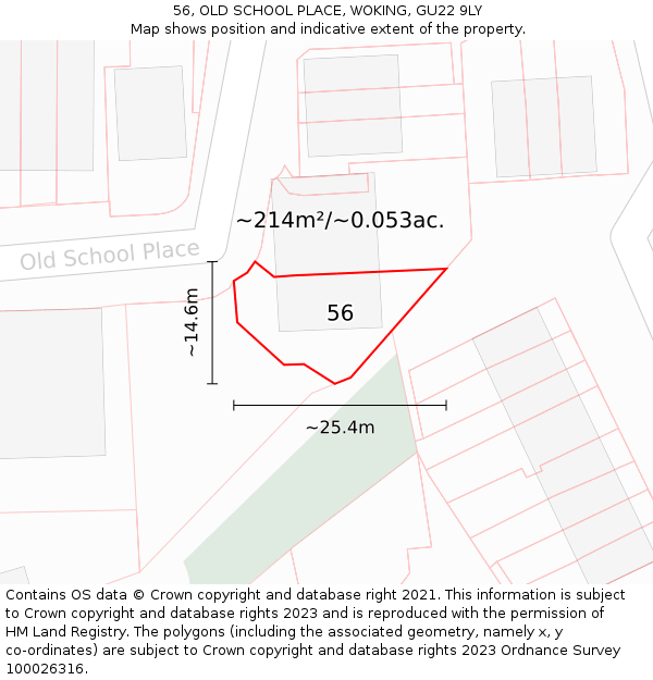 56, OLD SCHOOL PLACE, WOKING, GU22 9LY: Plot and title map