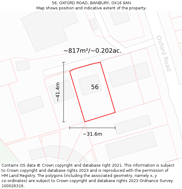 56, OXFORD ROAD, BANBURY, OX16 9AN: Plot and title map