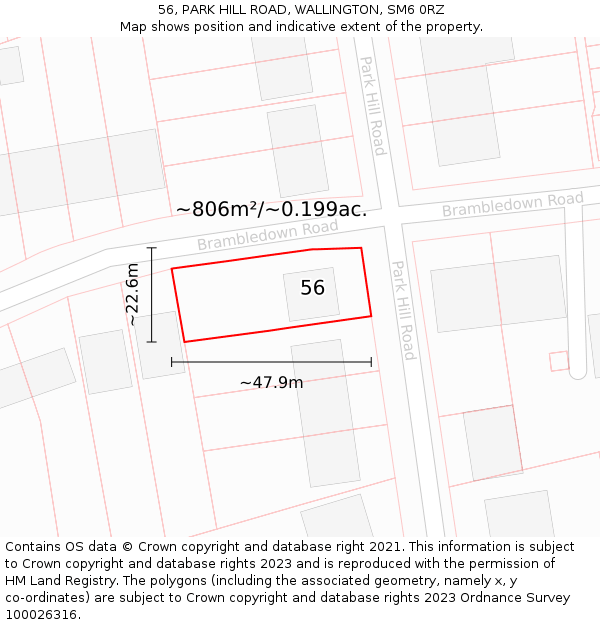 56, PARK HILL ROAD, WALLINGTON, SM6 0RZ: Plot and title map