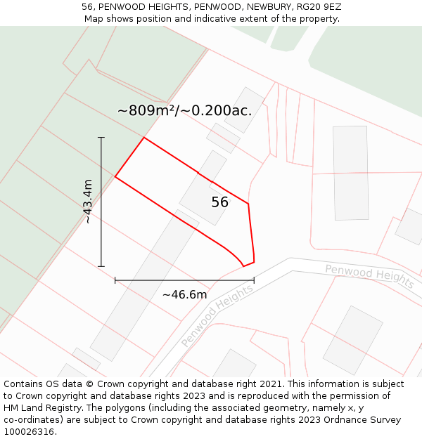 56, PENWOOD HEIGHTS, PENWOOD, NEWBURY, RG20 9EZ: Plot and title map