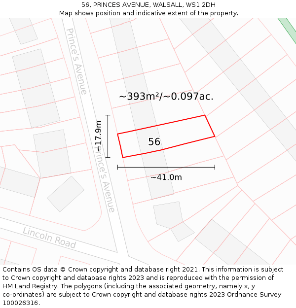 56, PRINCES AVENUE, WALSALL, WS1 2DH: Plot and title map