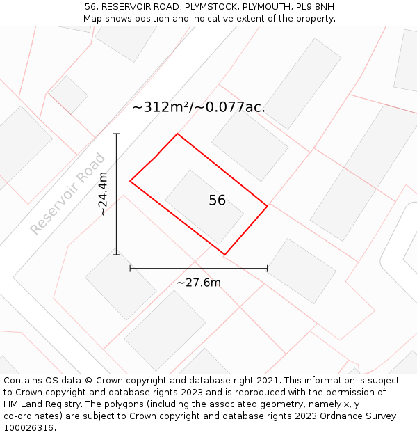 56, RESERVOIR ROAD, PLYMSTOCK, PLYMOUTH, PL9 8NH: Plot and title map