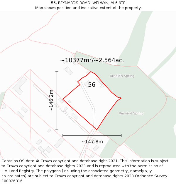 56, REYNARDS ROAD, WELWYN, AL6 9TP: Plot and title map