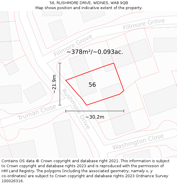 56, RUSHMORE DRIVE, WIDNES, WA8 9QB: Plot and title map