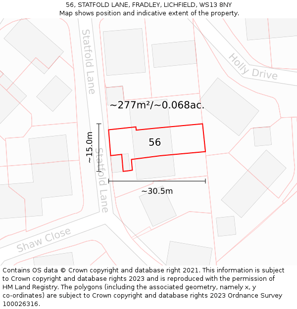 56, STATFOLD LANE, FRADLEY, LICHFIELD, WS13 8NY: Plot and title map