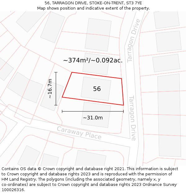 56, TARRAGON DRIVE, STOKE-ON-TRENT, ST3 7YE: Plot and title map