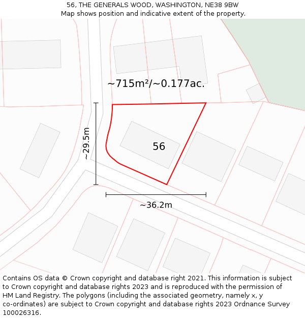 56, THE GENERALS WOOD, WASHINGTON, NE38 9BW: Plot and title map