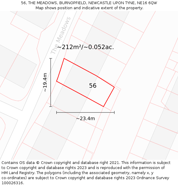 56, THE MEADOWS, BURNOPFIELD, NEWCASTLE UPON TYNE, NE16 6QW: Plot and title map