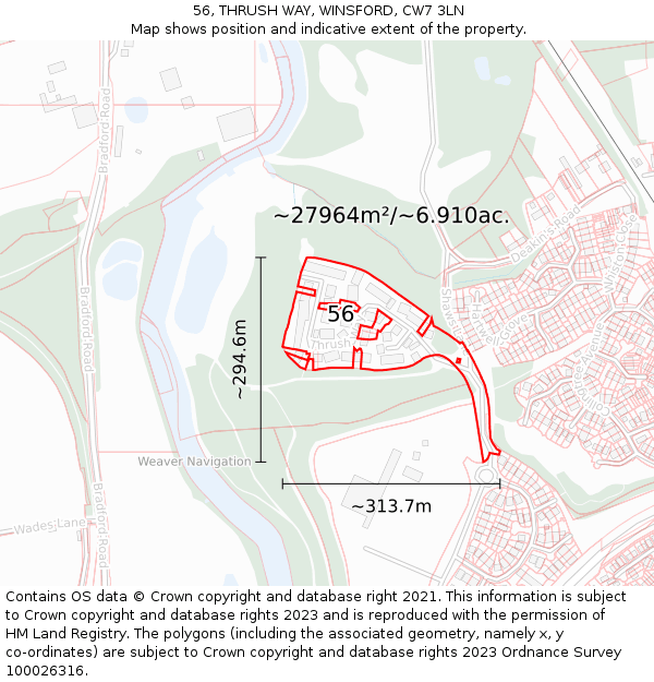 56, THRUSH WAY, WINSFORD, CW7 3LN: Plot and title map