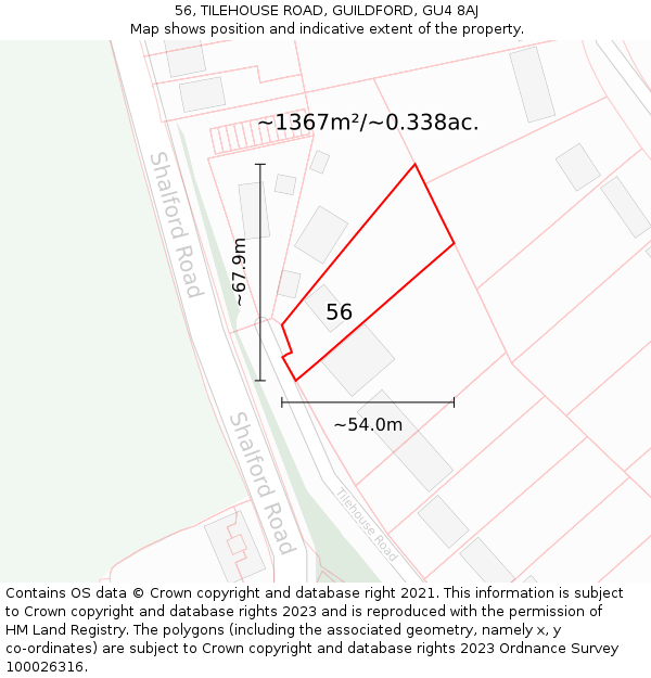 56, TILEHOUSE ROAD, GUILDFORD, GU4 8AJ: Plot and title map