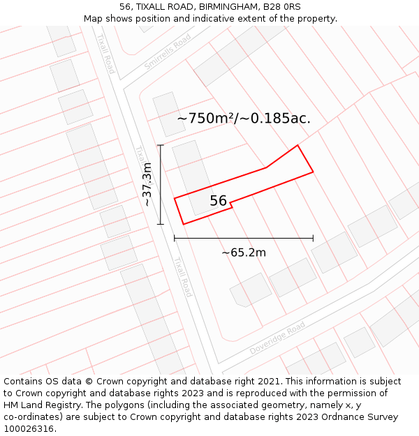 56, TIXALL ROAD, BIRMINGHAM, B28 0RS: Plot and title map