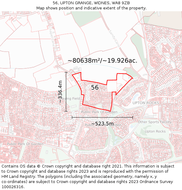 56, UPTON GRANGE, WIDNES, WA8 9ZB: Plot and title map