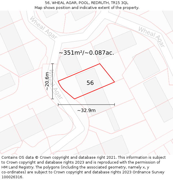 56, WHEAL AGAR, POOL, REDRUTH, TR15 3QL: Plot and title map