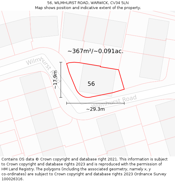 56, WILMHURST ROAD, WARWICK, CV34 5LN: Plot and title map