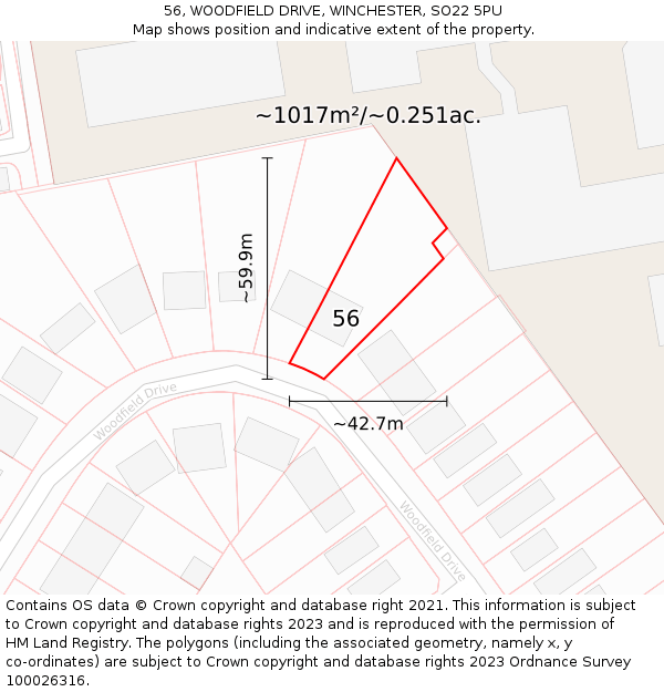 56, WOODFIELD DRIVE, WINCHESTER, SO22 5PU: Plot and title map