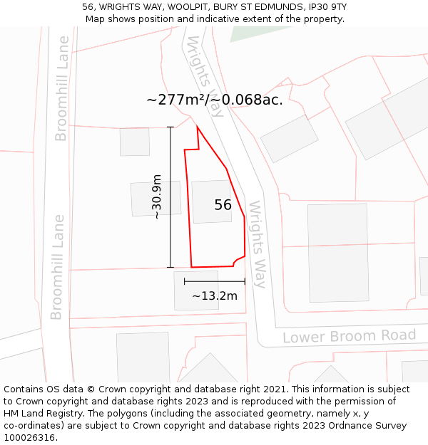 56, WRIGHTS WAY, WOOLPIT, BURY ST EDMUNDS, IP30 9TY: Plot and title map