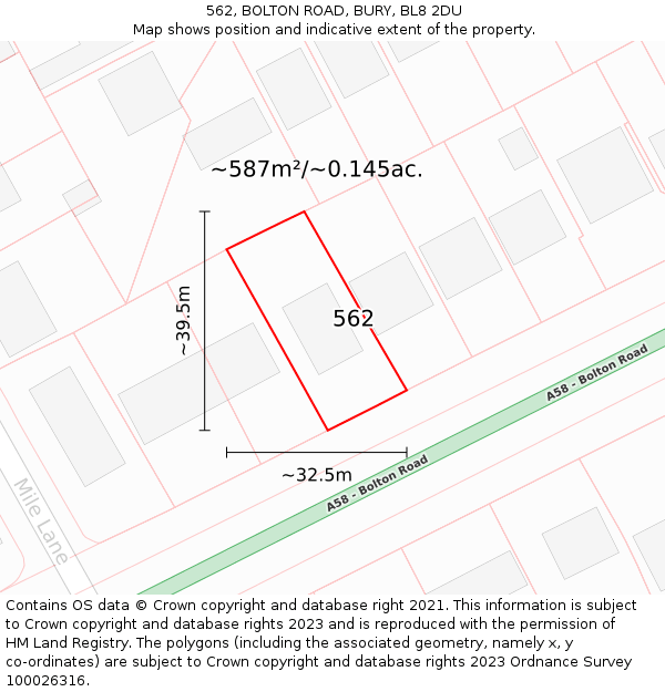 562, BOLTON ROAD, BURY, BL8 2DU: Plot and title map