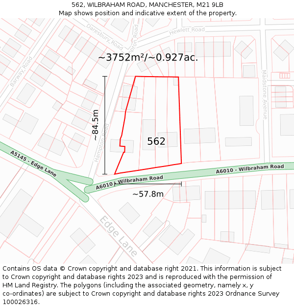 562, WILBRAHAM ROAD, MANCHESTER, M21 9LB: Plot and title map