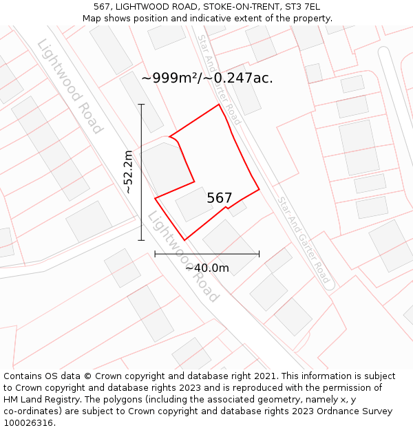 567, LIGHTWOOD ROAD, STOKE-ON-TRENT, ST3 7EL: Plot and title map