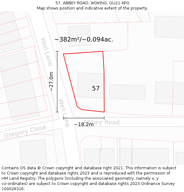 57, ABBEY ROAD, WOKING, GU21 4PG: Plot and title map