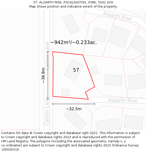 57, ALGARTH RISE, POCKLINGTON, YORK, YO42 2HX: Plot and title map