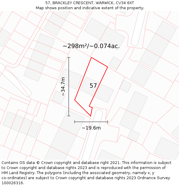 57, BRACKLEY CRESCENT, WARWICK, CV34 6XT: Plot and title map