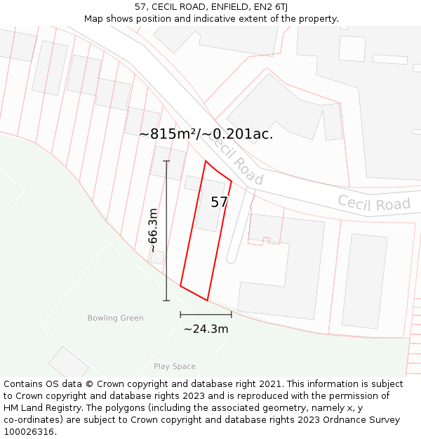 57, CECIL ROAD, ENFIELD, EN2 6TJ: Plot and title map