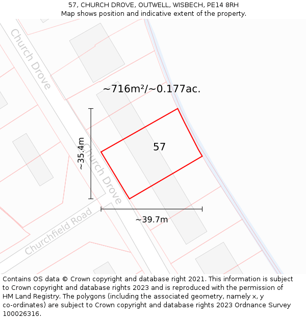 57, CHURCH DROVE, OUTWELL, WISBECH, PE14 8RH: Plot and title map