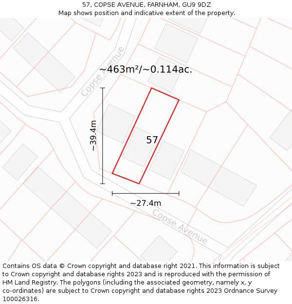 57, COPSE AVENUE, FARNHAM, GU9 9DZ: Plot and title map