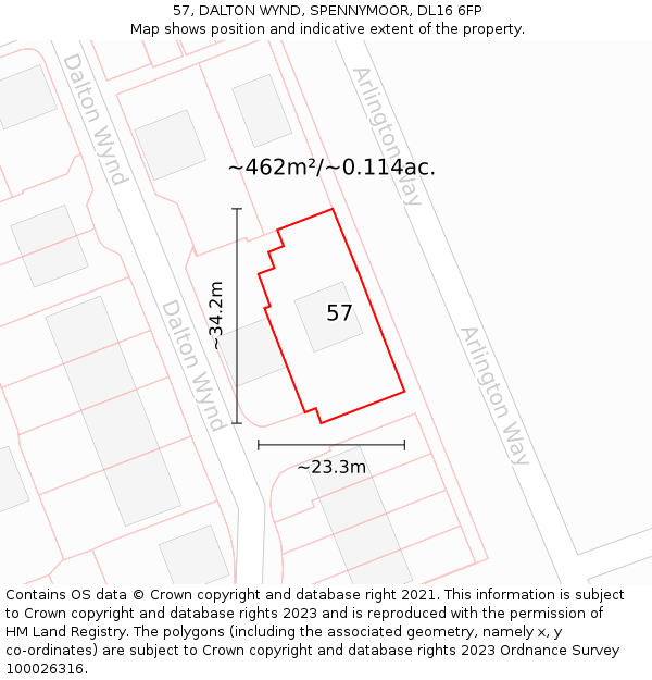 57, DALTON WYND, SPENNYMOOR, DL16 6FP: Plot and title map