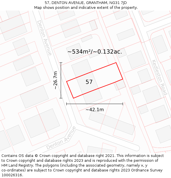 57, DENTON AVENUE, GRANTHAM, NG31 7JD: Plot and title map