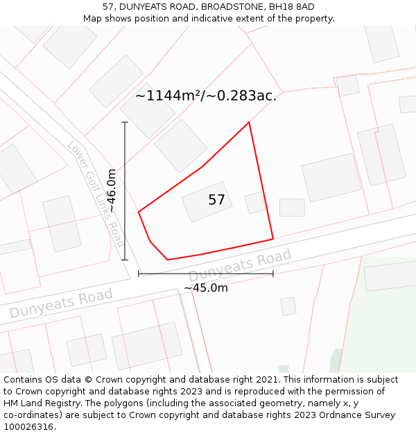 57, DUNYEATS ROAD, BROADSTONE, BH18 8AD: Plot and title map