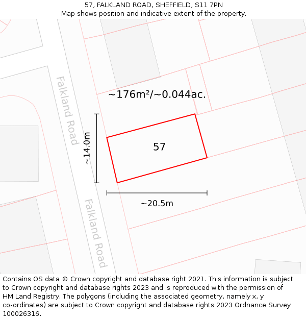 57, FALKLAND ROAD, SHEFFIELD, S11 7PN: Plot and title map
