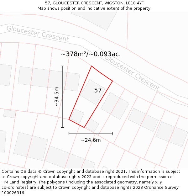 57, GLOUCESTER CRESCENT, WIGSTON, LE18 4YF: Plot and title map