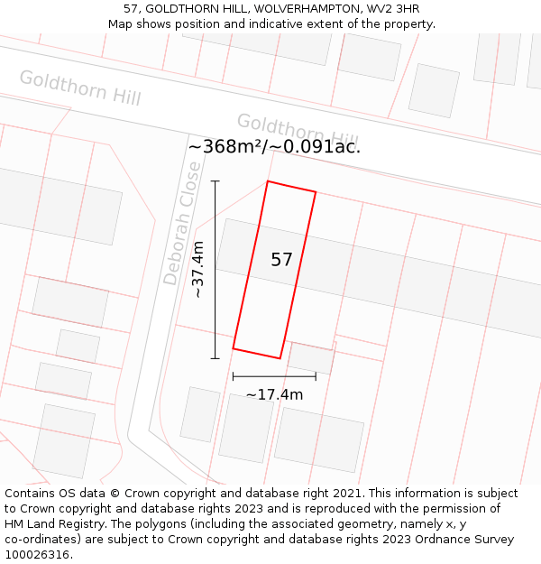 57, GOLDTHORN HILL, WOLVERHAMPTON, WV2 3HR: Plot and title map