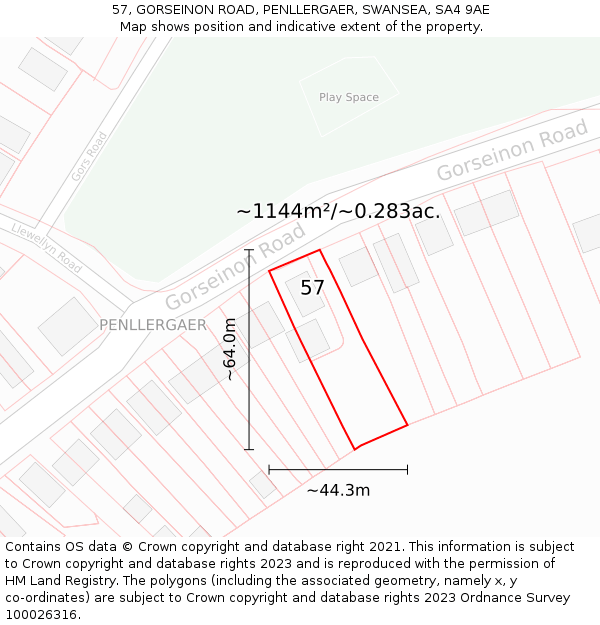 57, GORSEINON ROAD, PENLLERGAER, SWANSEA, SA4 9AE: Plot and title map