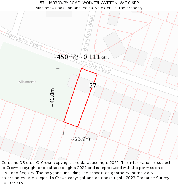 57, HARROWBY ROAD, WOLVERHAMPTON, WV10 6EP: Plot and title map