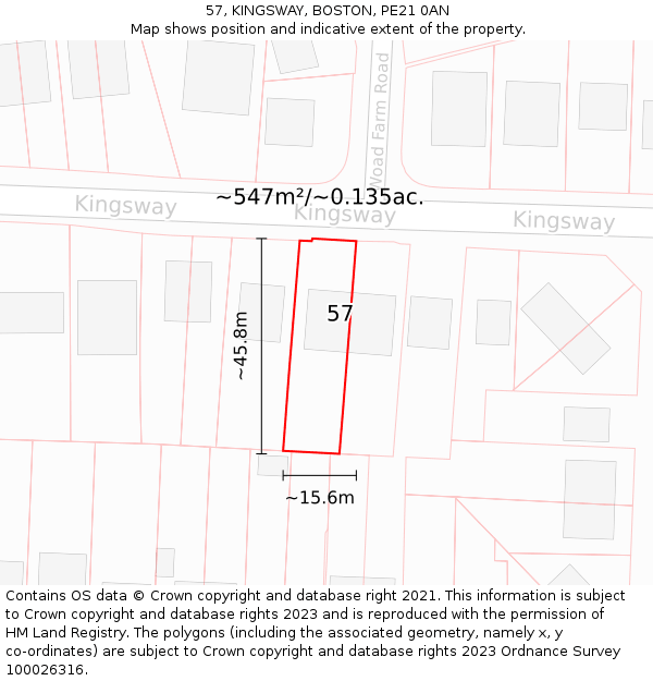 57, KINGSWAY, BOSTON, PE21 0AN: Plot and title map