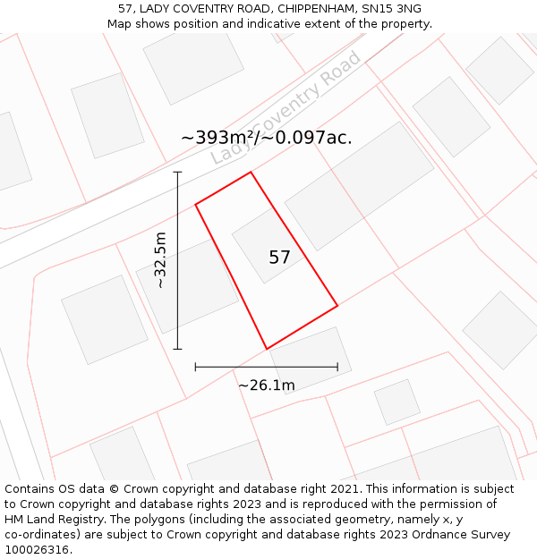 57, LADY COVENTRY ROAD, CHIPPENHAM, SN15 3NG: Plot and title map