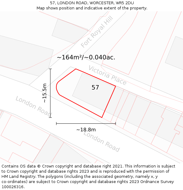 57, LONDON ROAD, WORCESTER, WR5 2DU: Plot and title map