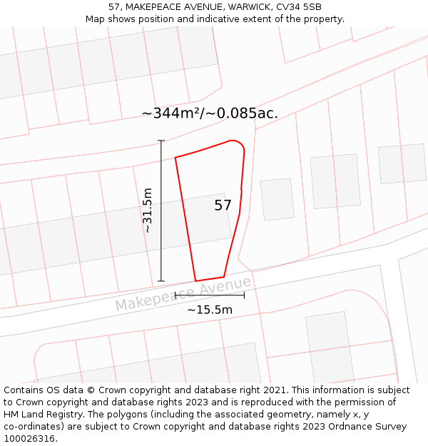 57, MAKEPEACE AVENUE, WARWICK, CV34 5SB: Plot and title map