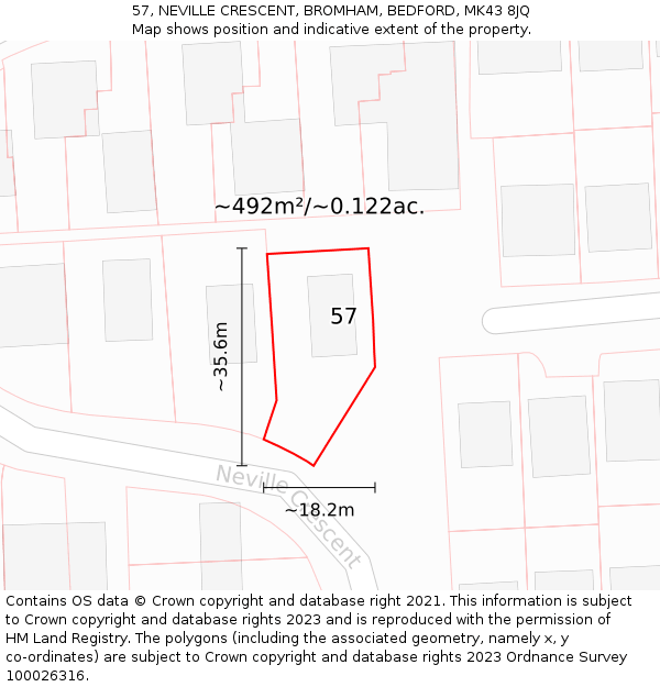 57, NEVILLE CRESCENT, BROMHAM, BEDFORD, MK43 8JQ: Plot and title map