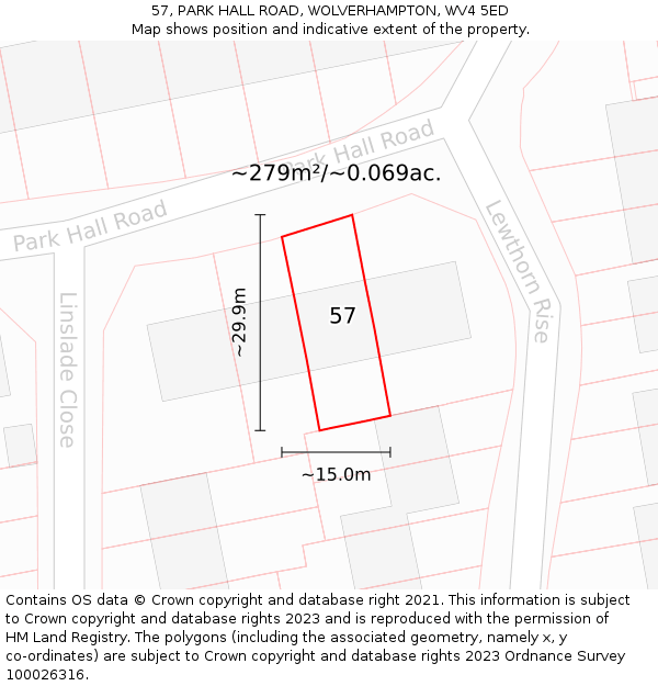 57, PARK HALL ROAD, WOLVERHAMPTON, WV4 5ED: Plot and title map