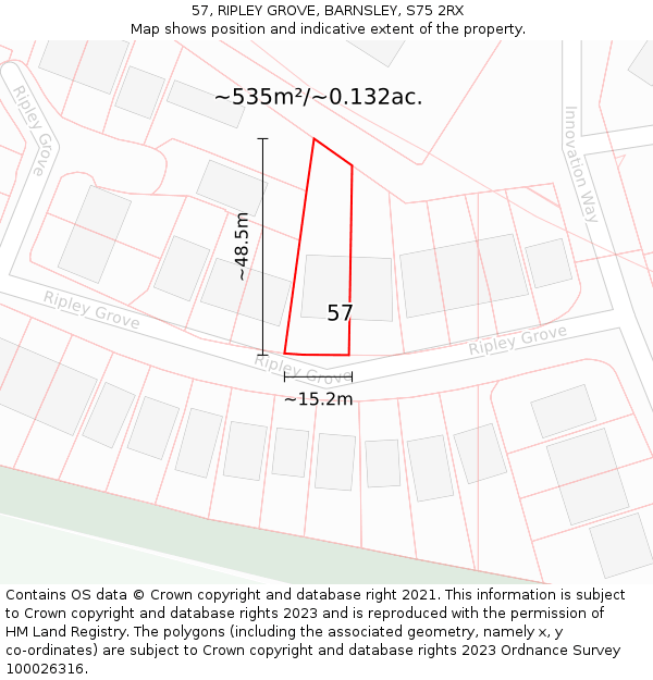 57, RIPLEY GROVE, BARNSLEY, S75 2RX: Plot and title map