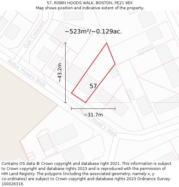 57, ROBIN HOODS WALK, BOSTON, PE21 9EX: Plot and title map