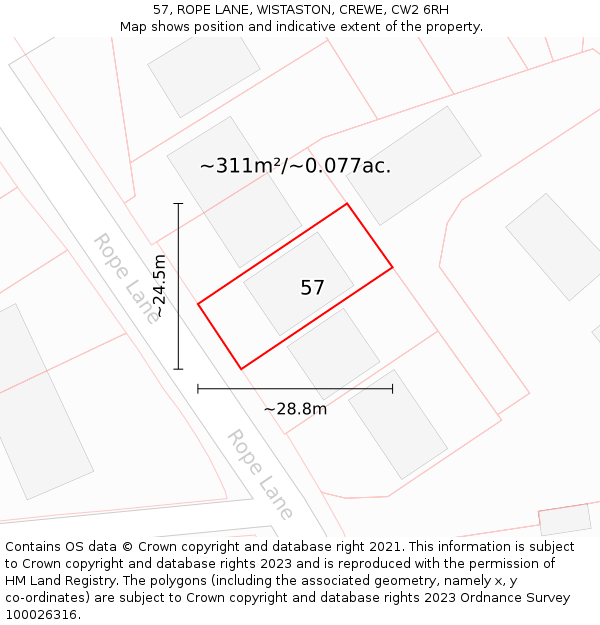 57, ROPE LANE, WISTASTON, CREWE, CW2 6RH: Plot and title map