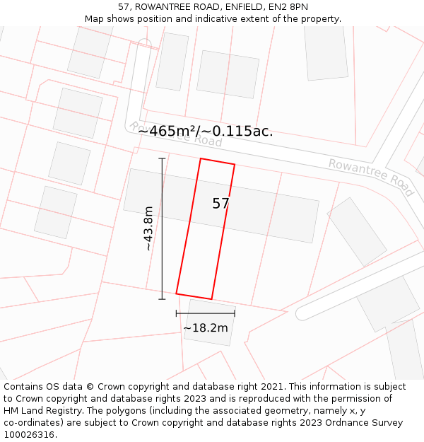 57, ROWANTREE ROAD, ENFIELD, EN2 8PN: Plot and title map