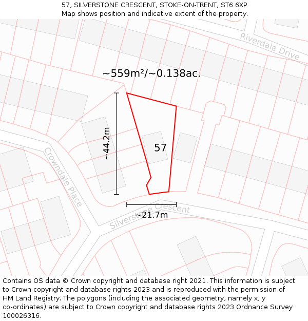 57, SILVERSTONE CRESCENT, STOKE-ON-TRENT, ST6 6XP: Plot and title map