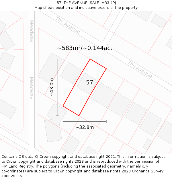 57, THE AVENUE, SALE, M33 4PJ: Plot and title map